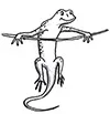 Drawing of smiling lizard hanging on a string